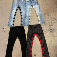 Streetwear Pantalon en PU avec Broderie Patch Personnalisé Jeans Évasés Vintage Pantalon en Denim pour Hommes