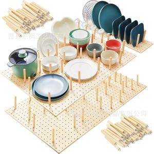 Wooden <b>Dish</b> <b>Rack</b> With Pegboard Adjustable Countertop Desktop Drainer For Kitchen Multipurpose Storage Organizer - Product Image 2