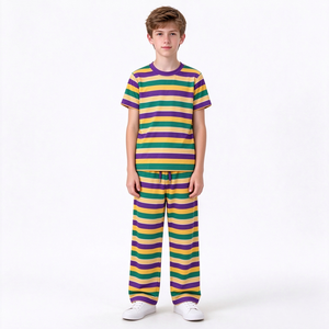 Ropa de Moda para Bebés y Niños Pequeños, Niñas y Niños, Estampado de Rayas Festivas, Seda de Leche, Spandex, Algodón Orgánico Suave, Venta al Por Mayor - Product Image 4