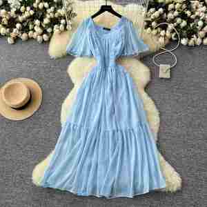 Vestido Midi de Verano para Mujer, Estilo Vintage, Cuello Cuadrado, Tejido de Gasa, Corte en A, Ajustado, Casual, Transpirable y Sostenible, Cintura Imperio - Product Image 2