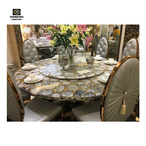 Đá quý tự nhiên đồ nội thất sang trọng của đá màu xám mã não vòng bàn ăn - Product Image 1