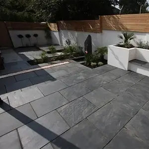 Natural Stone Slate Floor Tiles Split Face Black Non-slip Slate Floor Tiles For Garden Patio