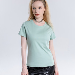 Camisetas de Verano 100% Algodón Mercerizado, Color Sólido, Manga Corta, Cuello Redondo, Corte Ajustado, Personalizables con Logotipo, Camisetas con Cuello en V para Mujer - Product Image 3