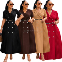 Robes d'été pour femmes, élégantes et décontractées, col tailleur, manches mi-longues, plissées, robe de bureau pour femmes africaines
