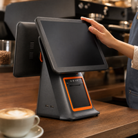 Terminal POS Layar Ganda 15.6 Sentuh Kapasitif Mesin Kasir Windows I5 8GB Sistem Printer Thermal 58mm Terintegrasi Hitam