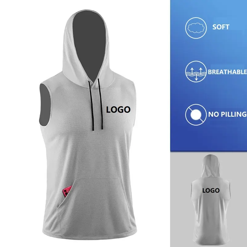 Vedo GYM Shirts Custom Logo Mesh Polyester US Size Sleeveless Workout Clothing Men Muscle Hoodie Fitness T Shirts With Pocket