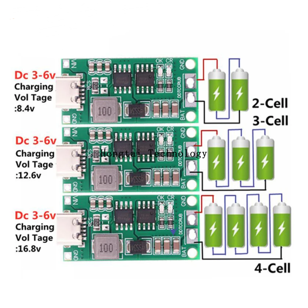 Multi-cell 2S 3S 4S Type-C to To 8.4V 12.6V 16.8V Boost Li-ion Battery Charger DC3-6V 18650 Lithium Battery Plate module