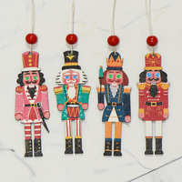 4 pièces/ensemble impression UV sculpté au Laser casse-noisette forme en bois arbre de noël ornements pendentif avec corde