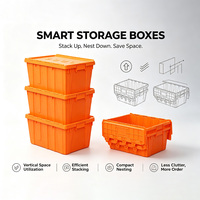 Conteneur à couvercle attaché, vente en gros, grande caisse, stockage en plastique, caisse empilable avec couvercle attaché, fourre-tout