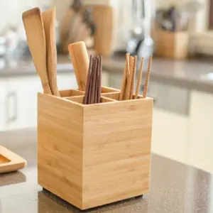 Bambkin Houten Keuken Servies Organizer Vierkante Bamboe Gebruiksvoorwerp Houder