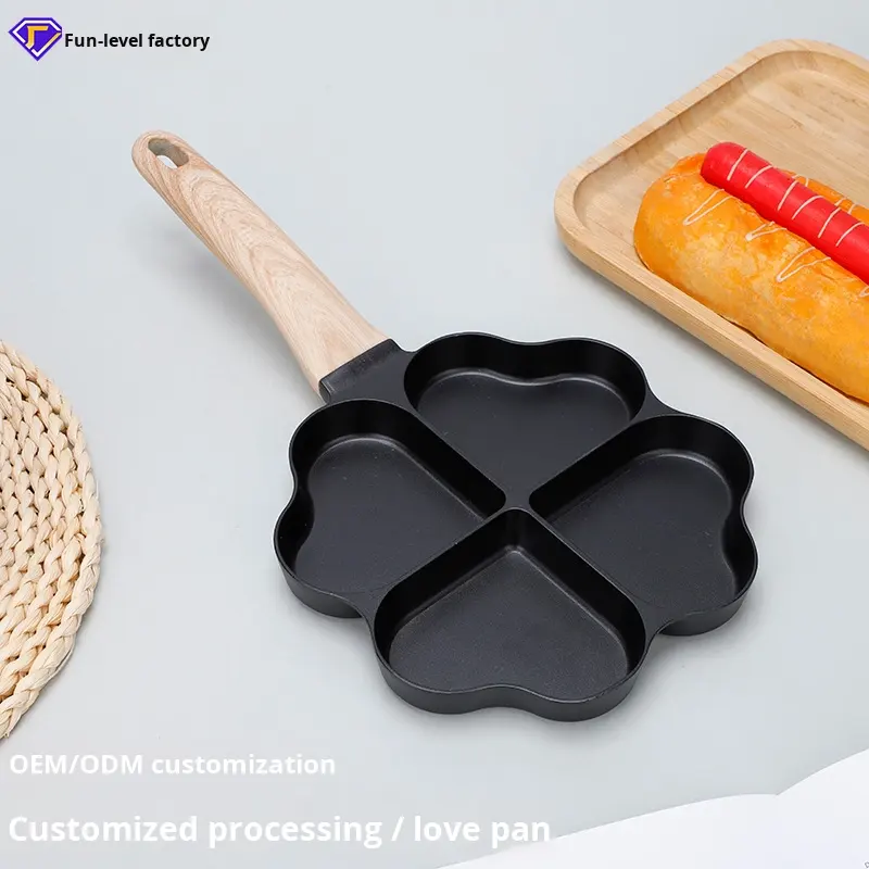 New Heart-Shaped Maifan Stone Egg Frying Pan | Four-Leaf Clover Design | Non-stick Home Breakfast Co