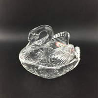 Vente en gros à prix réduit, pot à bonbons en verre en forme de cygne avec couvercle, pots à bonbons en verre pour mariage