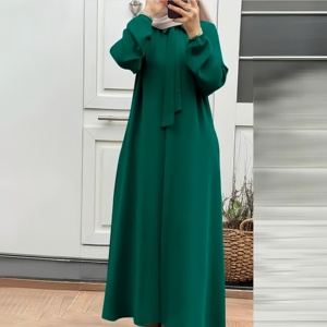 2024 mujeres musulmanas vestido de moda de manga larga pajarita cuello de solapa vestido de verano botón con bolsillos señora cárdigan suelto Maxi vestido - Product Image 2