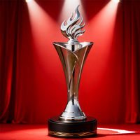Trophée Flamme de Torche en Métal Plaqué Or 3D Personnalisé avec Logo Gravé, Thème Sportif, Cadeau de Noël, Décoration d'Intérieur - Impression Numérique