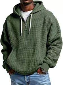 Sweat-shirt à capuche personnalisé pour homme, en maille gaufrée, à manches longues, décontracté, avec cordon de serrage - Product Image 5