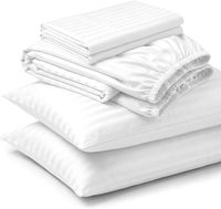 Draps en coton 100% - 300 fils - Taille Queen - Style hôtel - Motif rayé - Ensemble de 4 draps - Poche profonde élastiquée de 16 pouces