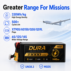 Batería de Iones de Litio Semisólida Foxtech DURA de Alta Densidad 330wh/kg 5C 10C 6S 12S 14S 33Ah para Drones de Pulverización UAV - Product Image 1