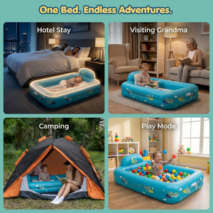 Blue Moon Star Print Kids <b>Inflatable</b> Travel Bed with Safety Rails for Toddlers Camping Home - Product Image 4