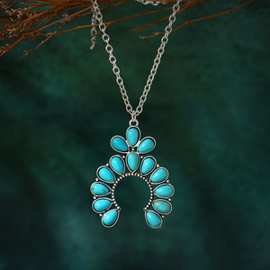 Collier Pendentif Bohème <span class=keywords><strong>Naja</strong></span> Squash Blossom Turquoise pour Femme, en Alliage Plaqué Argent avec Chaîne à Maillons et Pierre Howlite Synthétique - Product Image 6
