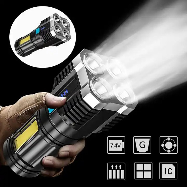 4-core Super Bright Flashlight Rechargeable Flashlights Torches Cob Side Light Multifunctional Strong Light Flashlight