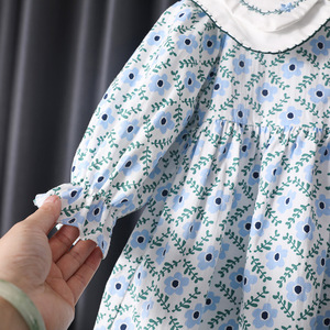 Baby Dress With Peter Pan Collar Long Sleeves Floral Print Cotton Girls Dress Spring Autumn Korean Style - Product Image 3