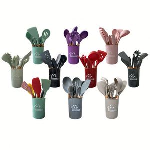 <b>Silicon</b> Baby Food Home Kitchen <b>Tools</b> Accessories Utensils Set Wooden Bamboo Household Buffet Utensils - Product Image 2
