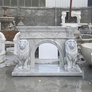 Cadre de cheminée décoratif européen en marbre blanc sculpté avec statues de lions en pierre pour décoration intérieure - Product Image 3