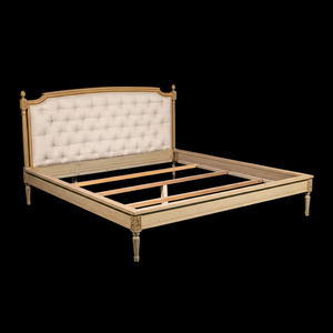 Sanare Lit de luxe de style néo-classique avec tête de lit rembourrée en bois massif d'acacia style coréen - Product Image 1