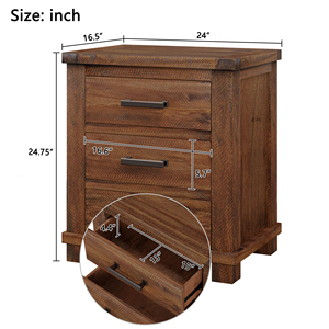 Comodino rustico in legno massello di recupero con tre cassetti, set da due pezzi - Product Image 4