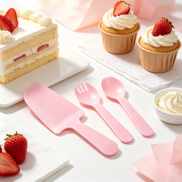 Kit de service à gâteau jetable en plastique personnalisé, comprenant une pelle à gâteau, une fourchette à dessert et une cuillère à dessert, en PP de qualité alimentaire, kit de couverts de pâtisserie