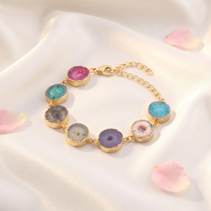 Bracelet à quartz solaire multicolore naturel breloques à maillons de galvanoplastie en or bracelet fait main en alliage de cuivre chaîne réglable - Product Image 5