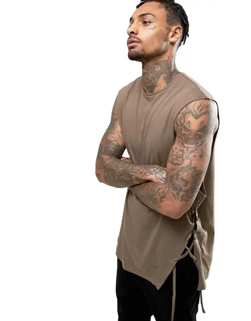 केंटकी नई पुरुषों क्रू गर्दन फीता-अप oversized बिना आस्तीन टी शर्ट गिरा armhole थोक कस्टम 100% कपास स्वेटर