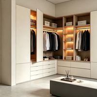 Armoire de chambre sur mesure avec coiffeuse, armoire d'angle en L, bande LED et rangement Pax