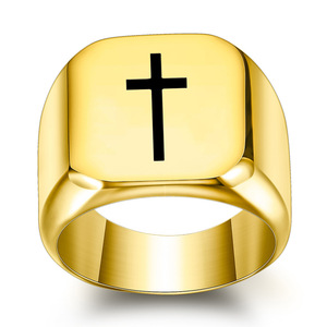 Cross <b>Ring</b> 18MM Square Gold Women's Fashion Jewelry Gift Geometric Shape - Product Image 1