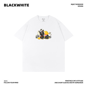 T-shirt en coton imprimé noir et blanc pour hommes, taille L, décontracté, à manches courtes, respirant, en jersey, pour l'été - Product Image 2