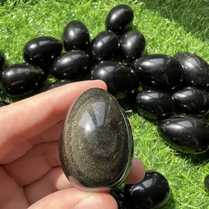 Natural Crystal Crafts Healing Massage Tool Golden Sheen Obsidian Crystal Yoni Egg For Sale