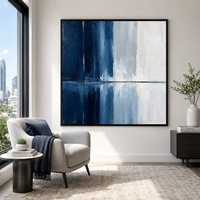 Peinture à l'huile abstraite bleu marine et blanc, art mural texturé minimaliste sur toile, fait main, taille personnalisée, décoration moderne pour hôtel