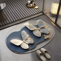 Tapis de salle de bain en boue de diatomée douce, motif papillon et fleur, style luxe léger, antidérapant, anti-chute, absorbant, forme originale, bohème, naturel, rétro