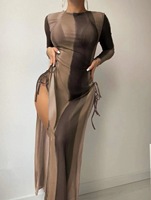 Xuanlang taille haute à manches longues Ins Smock contraste couleurs longueur de plancher Sexy 3 pièces maillot de bain 2023 maillots de bain vêtements de plage