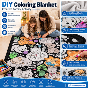 Couverture à colorier soi-même, chiens et chats mignons, en flanelle noire, lavable, réutilisable, légère, literie décorative, cadeau créatif pour enfants - Product Image 1