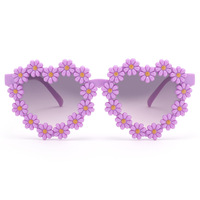Lunettes de soleil UV400 pour enfants, motif marguerite et cœur violet, pour petites filles, mode estivale, lunettes de fête