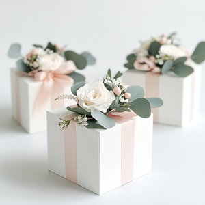 Handmade Ivory Rigid Gift <b>Boxes</b> Square Shape With Ribbon Bow <b>Floral</b> Decoration For Gift And Craft Packaging - Product Image 5