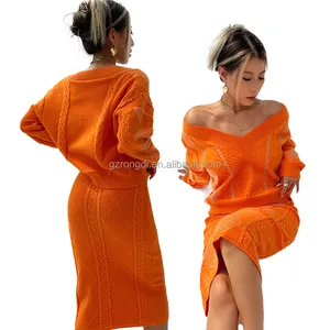 2023 New Custom Clothing Damen Strick rock Damen Pullover 2-teiliges Set