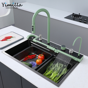 อ่างล้างจานอัจฉริยะแบบน้ำตก สเตนเลสสตีล แบบฝังในเคาน์เตอร์ แบบวางบนเคาน์เตอร์ อ่างล้างจานทันสมัย อ่างล้างจานแบบอ่างเดี่ยว พร้อมก๊อกน้ำ - Product Image 1