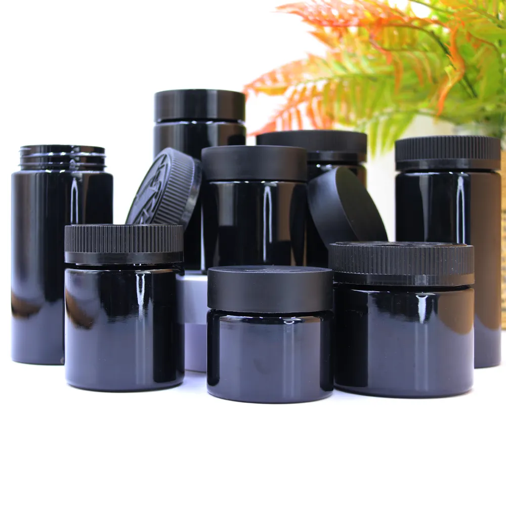Plástico preto impermeável hermético cheiro prova Stash garrafa odor selagem recipiente com tampa resistente a crianças