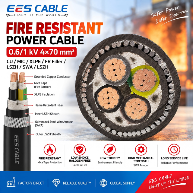 0.6/1 KV Fire-Resistant Cable CU/MIC/XLPE/LSZH/SWA/LSZH 4*70mm2