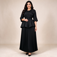 Robe islamique deux pièces brodée de fleurs, taille peplum, jupe plissée, tenue de fête modeste islamique africaine