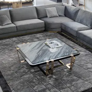 Square italian luxury modern design marble top tea stainless steel frame coffee table for home luxury