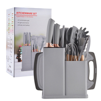 Lot de 19 ustensiles de cuisine, ensemble de couteaux de cuisine, outils de cuisine, accessoires d'ustensiles de cuisine en silicone avec planche à découper