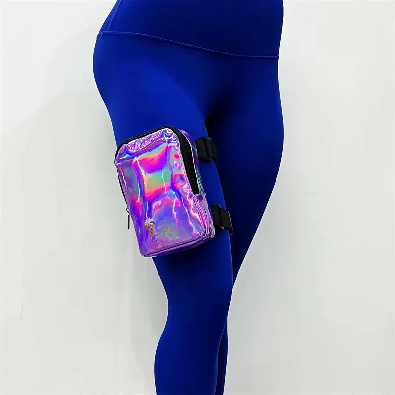 Wholesale Pu Holographic Thigh Bag Waterproof Carnival Women Leg Bag Outdoor Sports Phone Bag